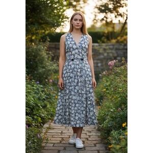 Vintage RJ Stevens Cottagecore Floral Jumper Dress  V-Neck Retro 90s USA Sz. 4